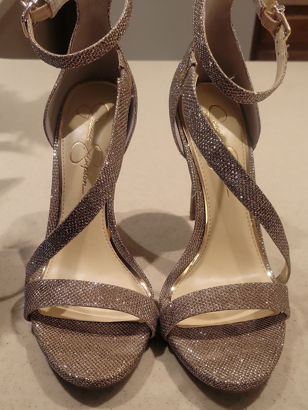 Jessica Simpson Gold Glitter Strappy High-Heel Sandals Worn Once